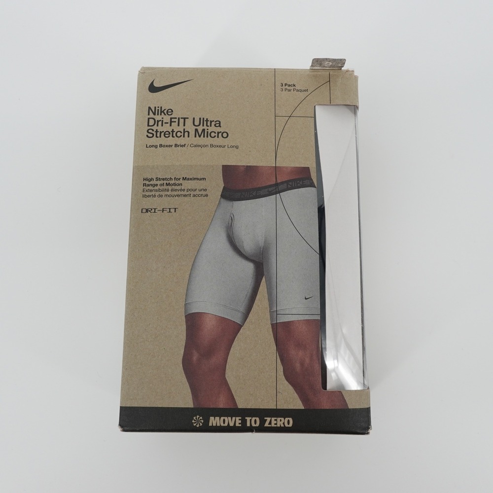 Nike Dri-FIT Ultra Stretch Micro Long Boxer Briefs 3 Pack Grey Black Small NEW